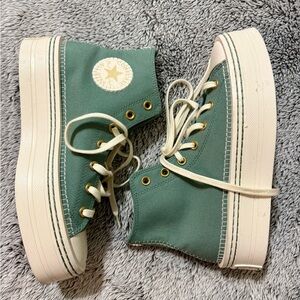 Converse High Top Platform Sneakers - Green with Cream Accents